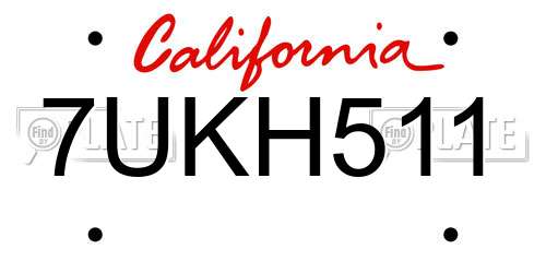 7UKH511 California License Plate