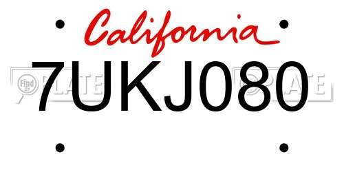 7UKJ080 California License Plate