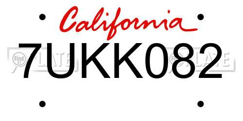 7UKK082 California License Plate