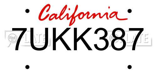 7UKK387 California License Plate