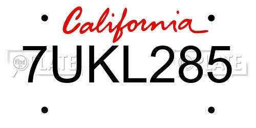 7UKL285 California License Plate