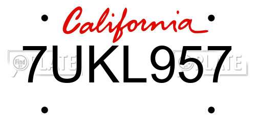 7UKL957 California License Plate