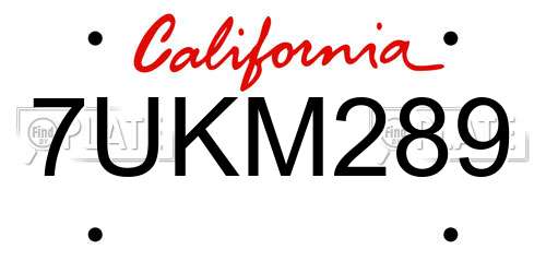 7UKM289 California License Plate