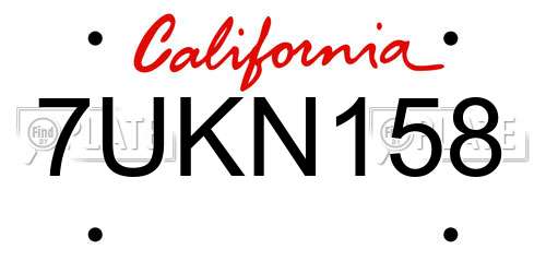 7UKN158 California License Plate