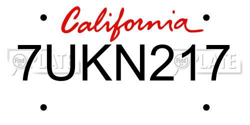7UKN217 California License Plate