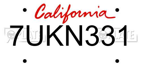 7UKN331 California License Plate