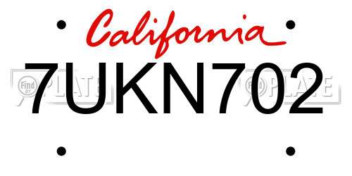 7UKN702 California License Plate