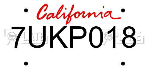 7UKP018 California License Plate