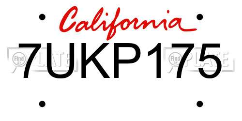 7UKP175 California License Plate