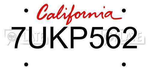 7UKP562 California License Plate