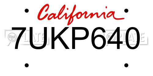 7UKP640 California License Plate