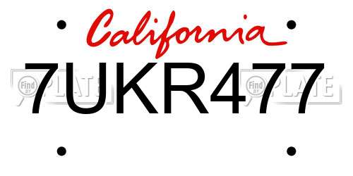 7UKR477 California License Plate