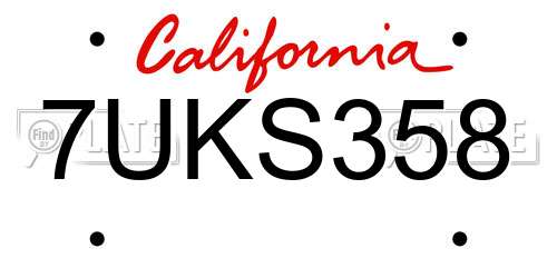 7UKS358 California License Plate