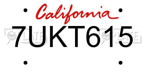 7UKT615 California License Plate