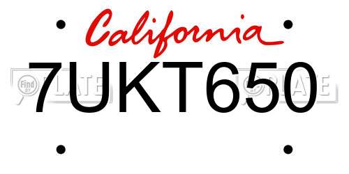 7UKT650 California License Plate