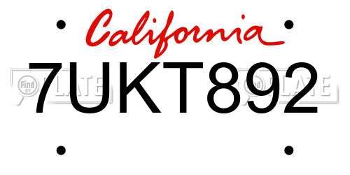 7UKT892 California License Plate
