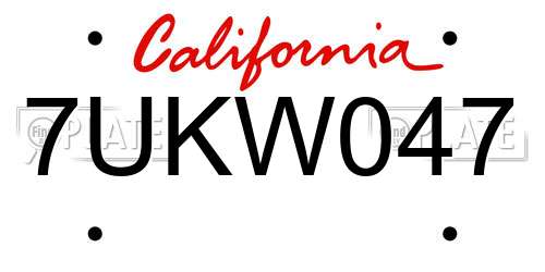 7UKW047 California License Plate