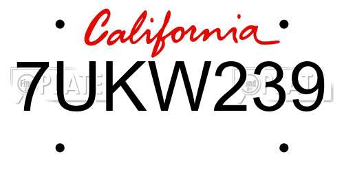 7UKW239 California License Plate