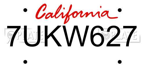 7UKW627 California License Plate