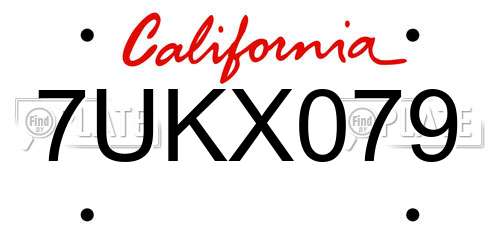 7UKX079 California License Plate