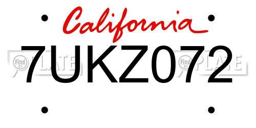 7UKZ072 California License Plate