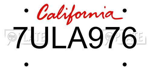 7ULA976 California License Plate