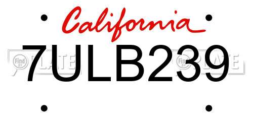 7ULB239 California License Plate