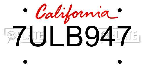 7ULB947 California License Plate