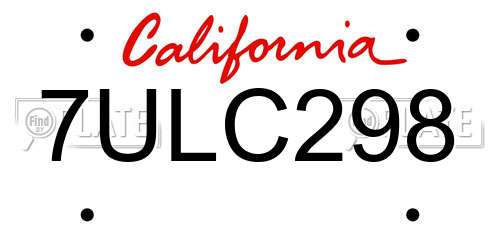 7ULC298 California License Plate