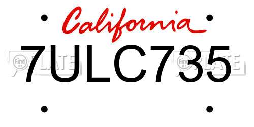 7ULC735 California License Plate