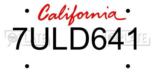 7ULD641 California License Plate