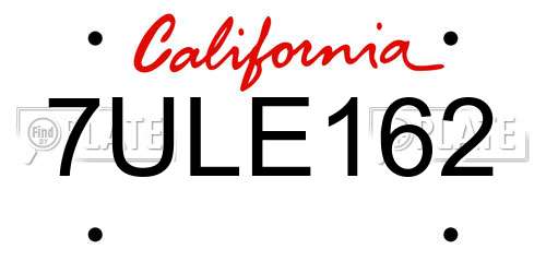 7ULE162 California License Plate