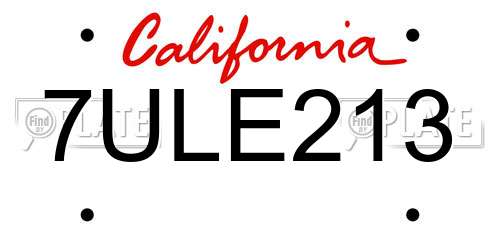 7ULE213 California License Plate