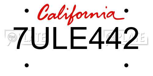 7ULE442 California License Plate