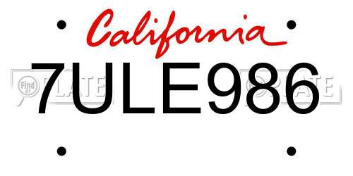 7ULE986 California License Plate