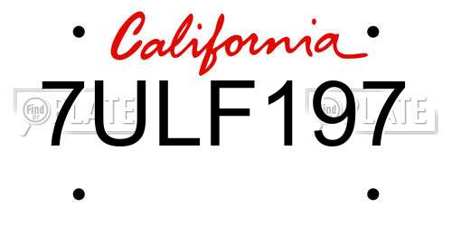 7ULF197 California License Plate