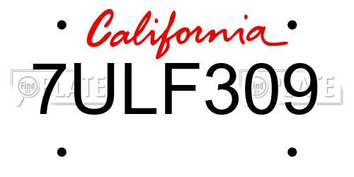 7ULF309 California License Plate