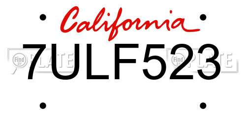 7ULF523 California License Plate