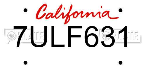 7ULF631 California License Plate