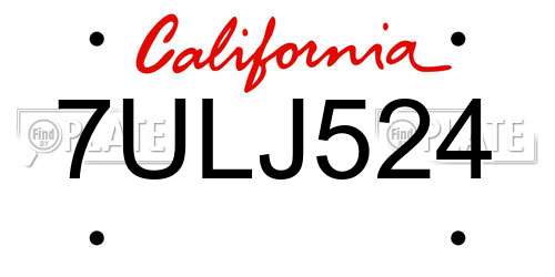 7ULJ524 California License Plate