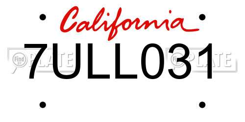 7ULL031 California License Plate