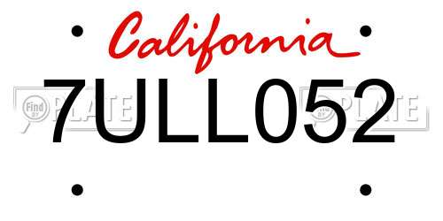 7ULL052 California License Plate