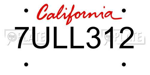 7ULL312 California License Plate
