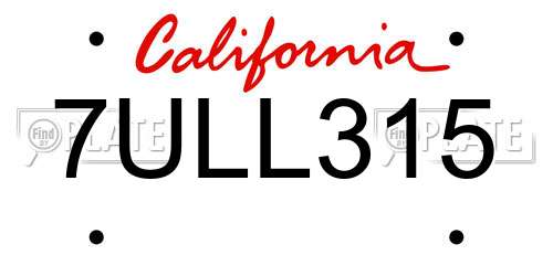 7ULL315 California License Plate
