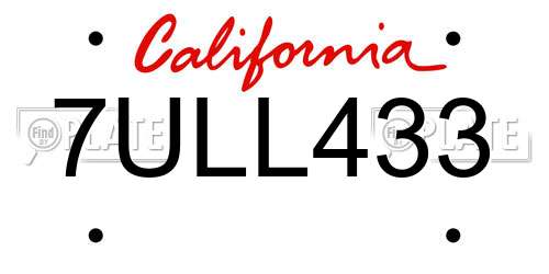 7ULL433 California License Plate