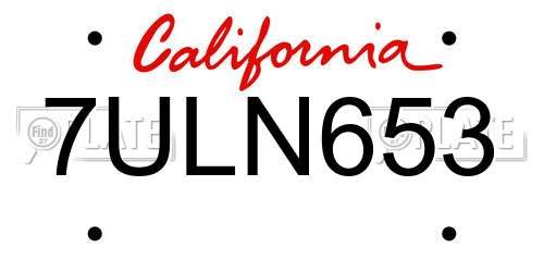 7ULN653 California License Plate
