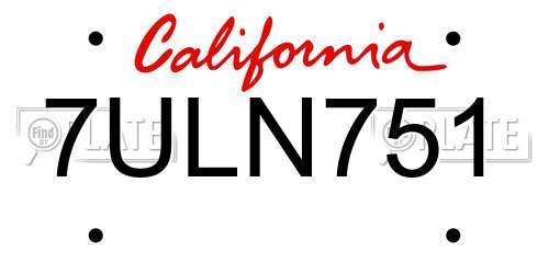 7ULN751 California License Plate