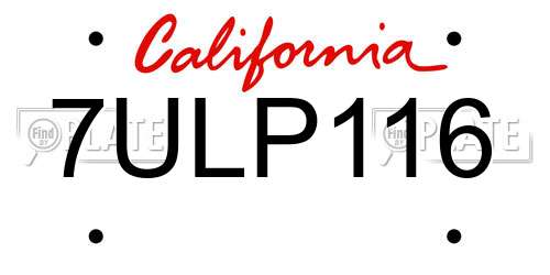 7ULP116 California License Plate