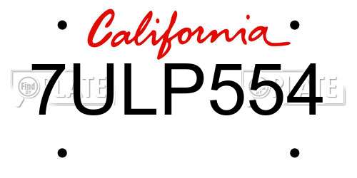 7ULP554 California License Plate