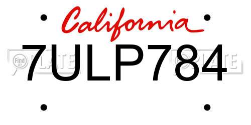 7ULP784 California License Plate